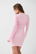 Square neck mini dress - Pink lady