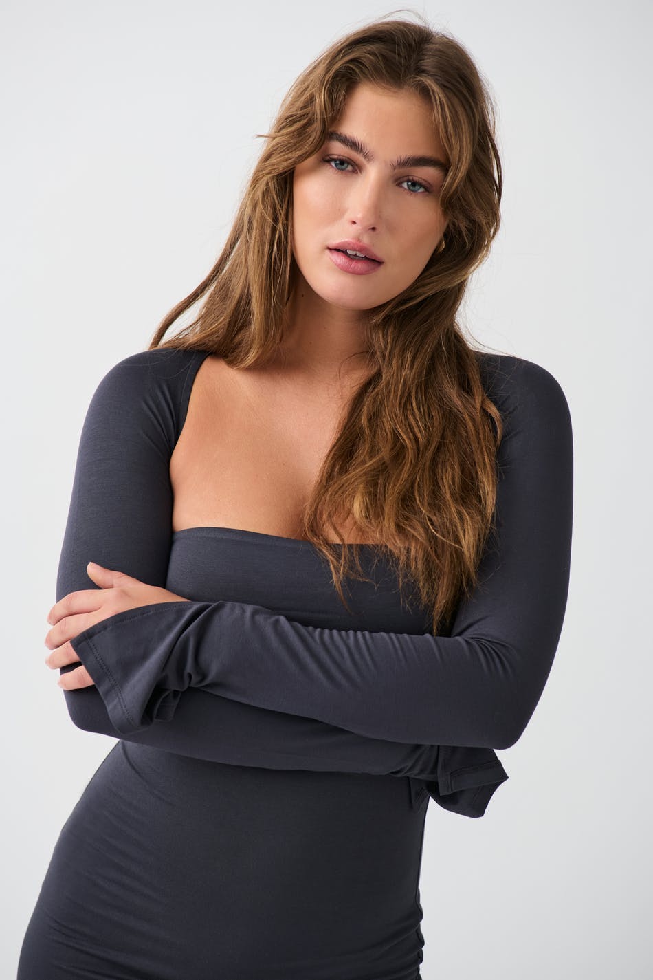 Square neck mini dress - Stone