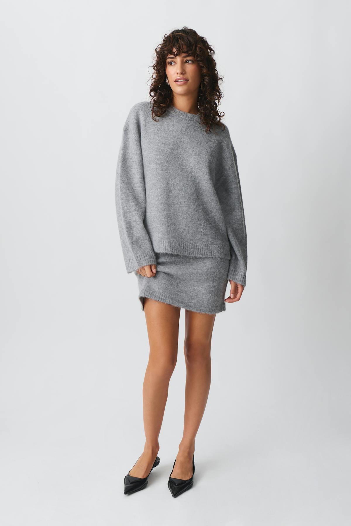 Knitted mini skirt - Mid grey mel
