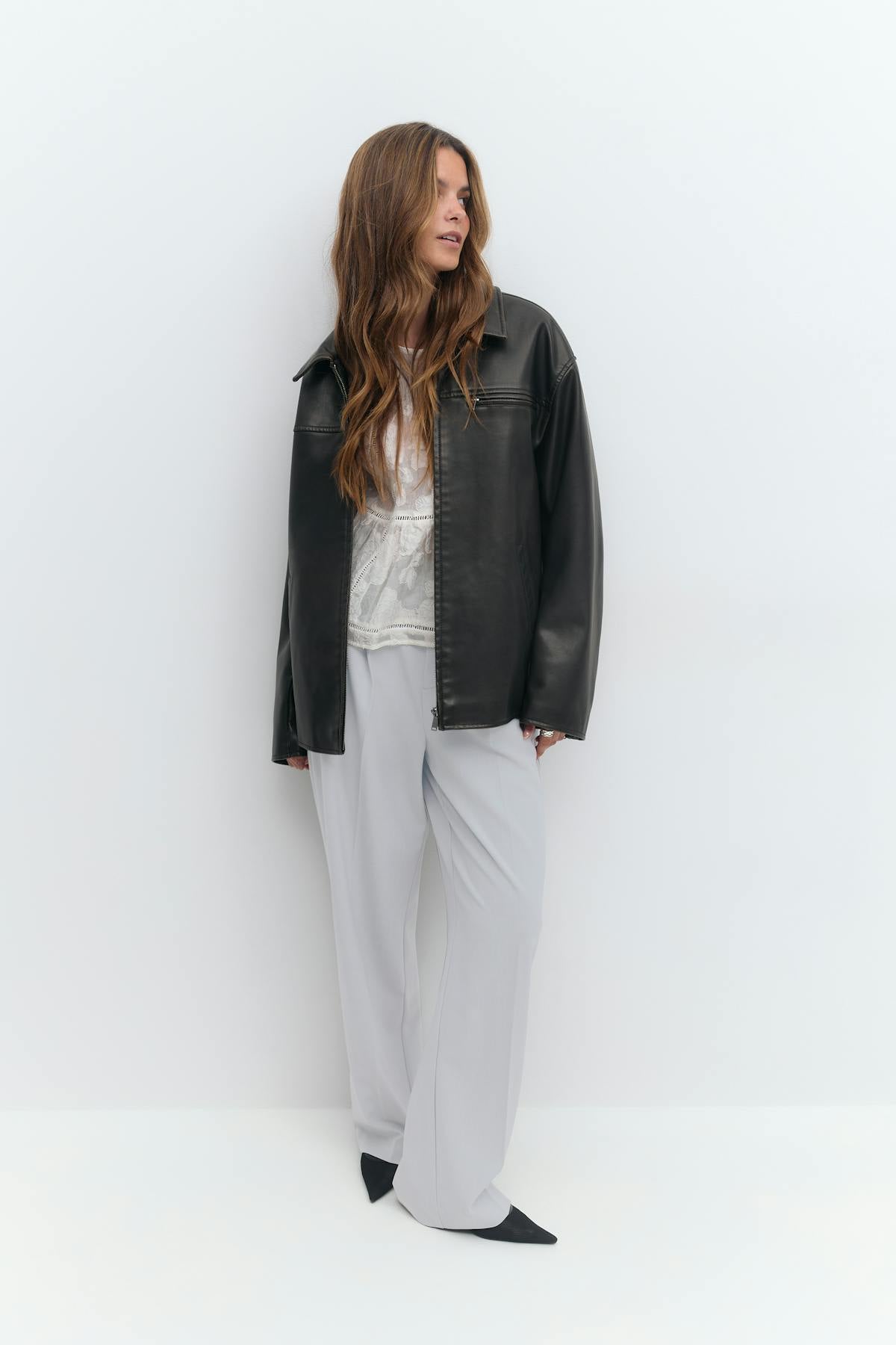 Tailored wide trousers - Dk grey melange