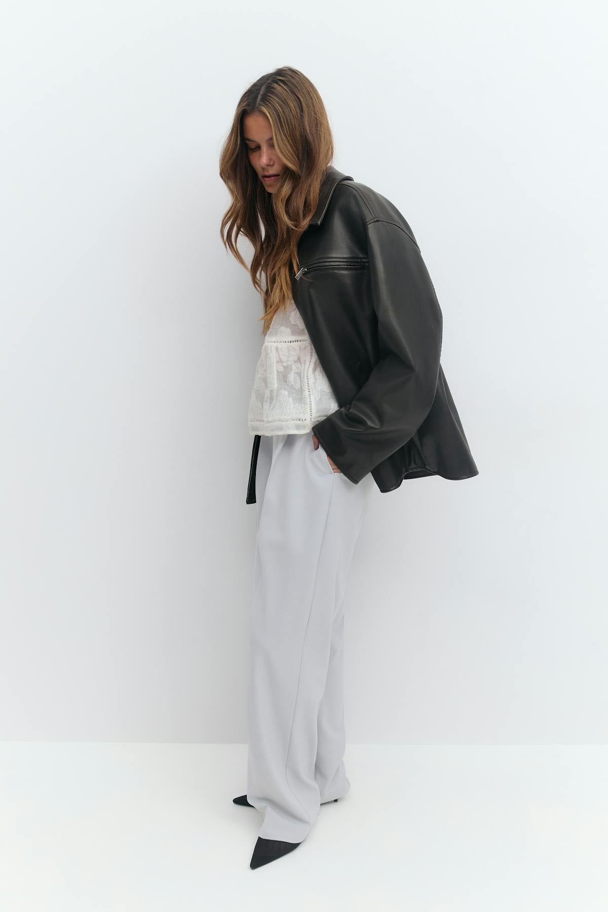 Tailored wide trousers - Dk grey melange