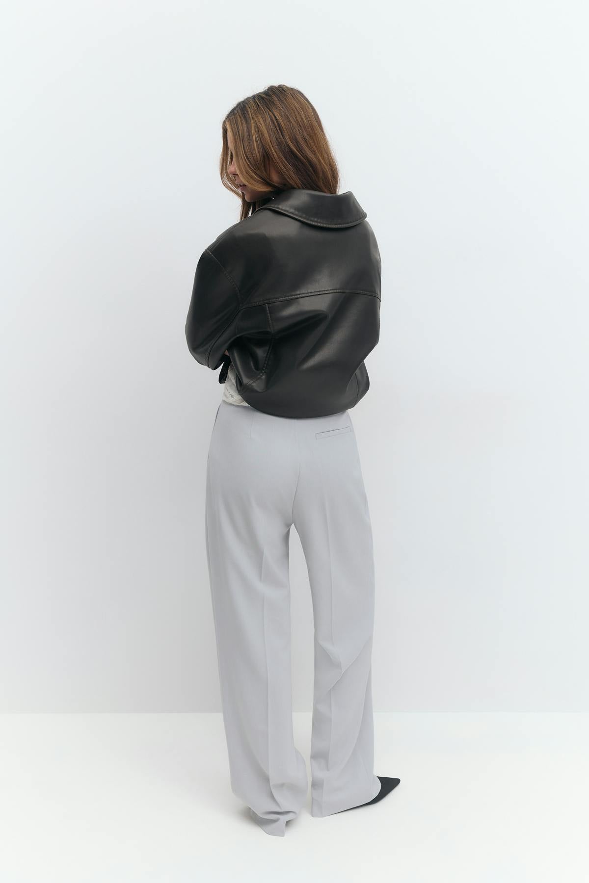 Tailored wide trousers - Dk grey melange