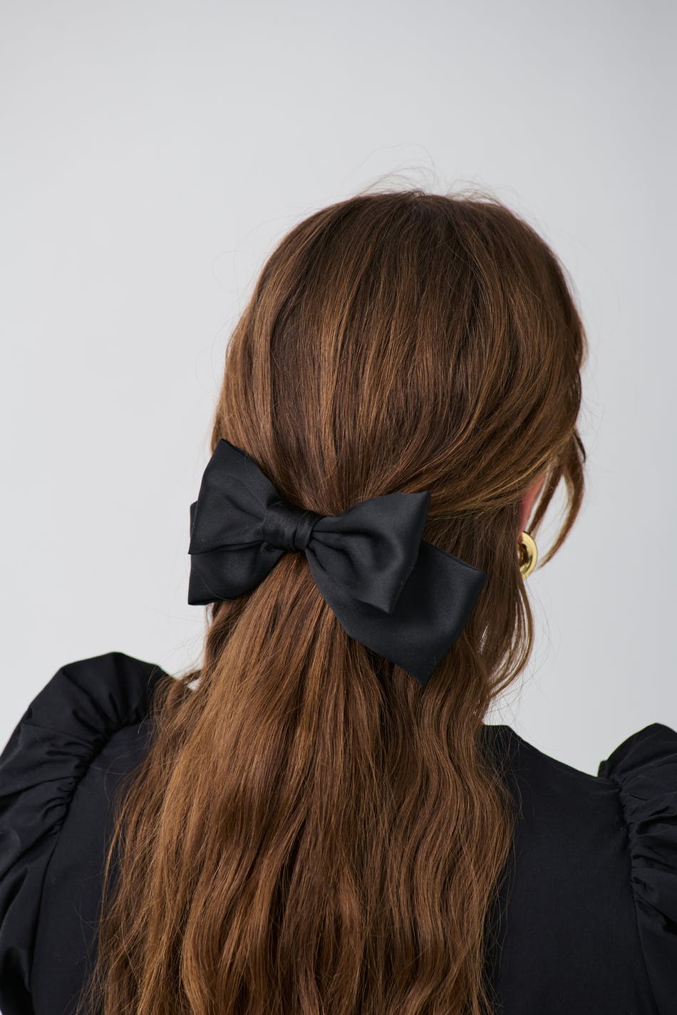 Satin bow hair clip - Noir
