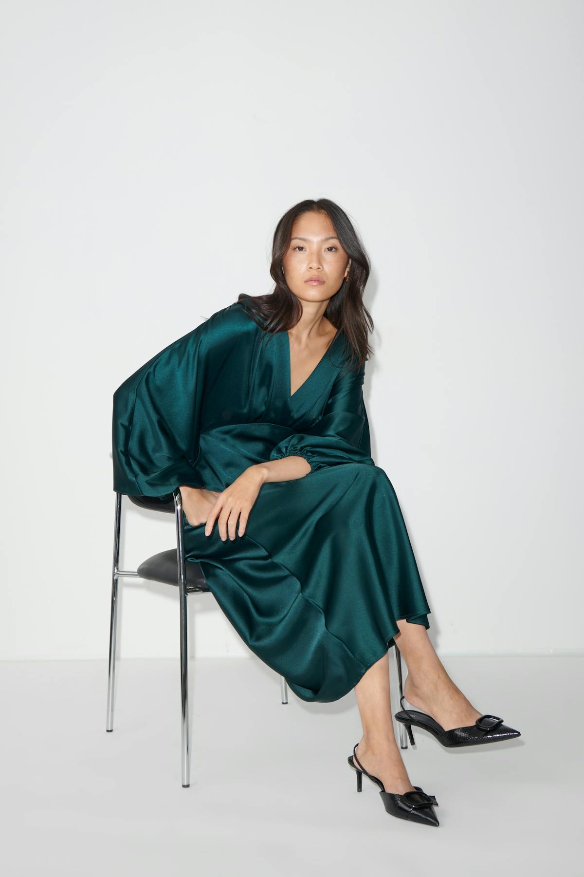 satin midaxi dress - Noir