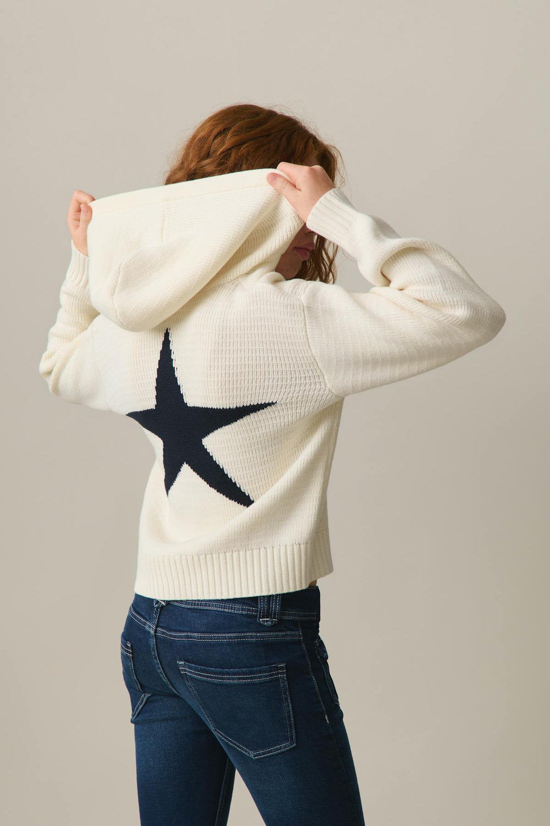 knitted hoodie - Creme