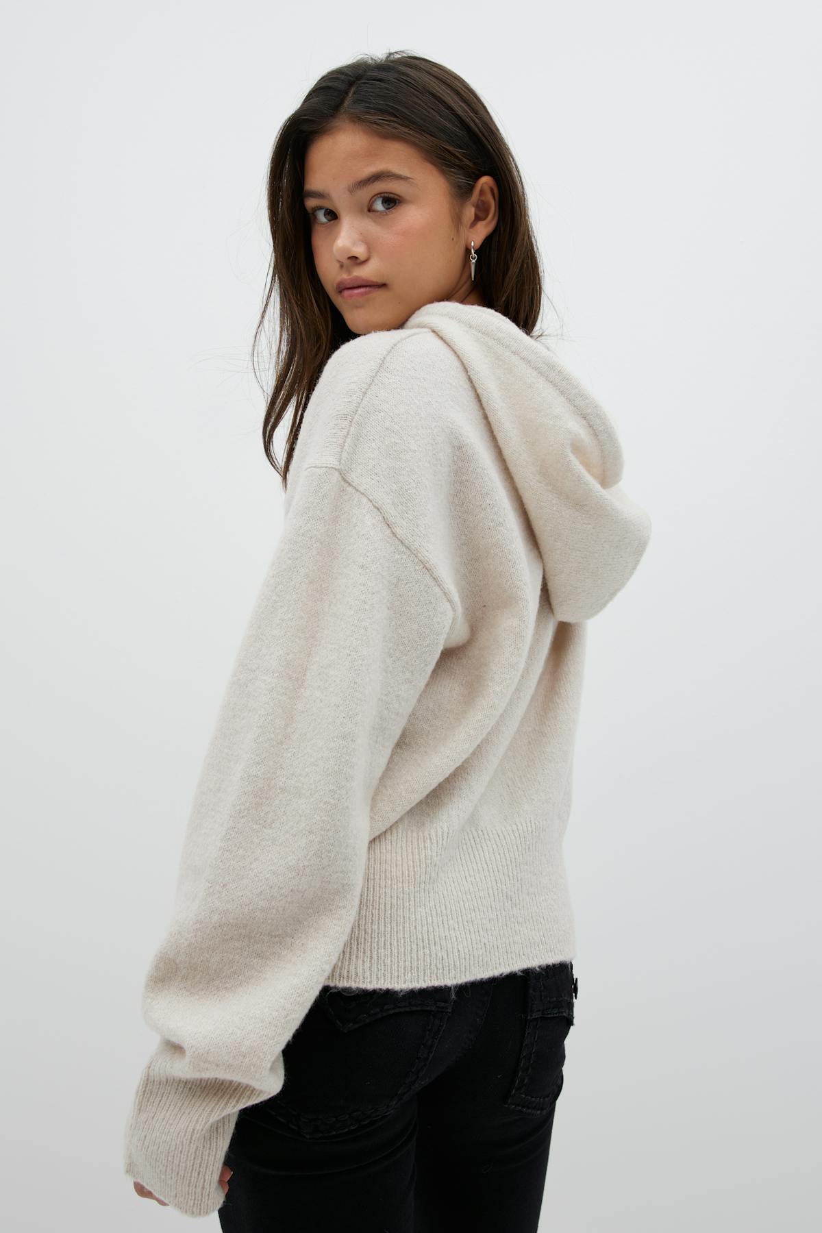 y soft knitted hoodie - Oat melange