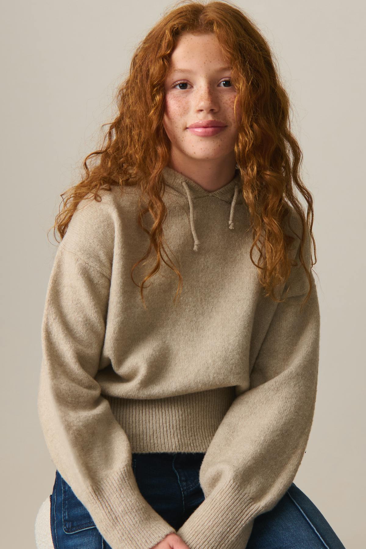 y soft knitted hoodie - Beige melange