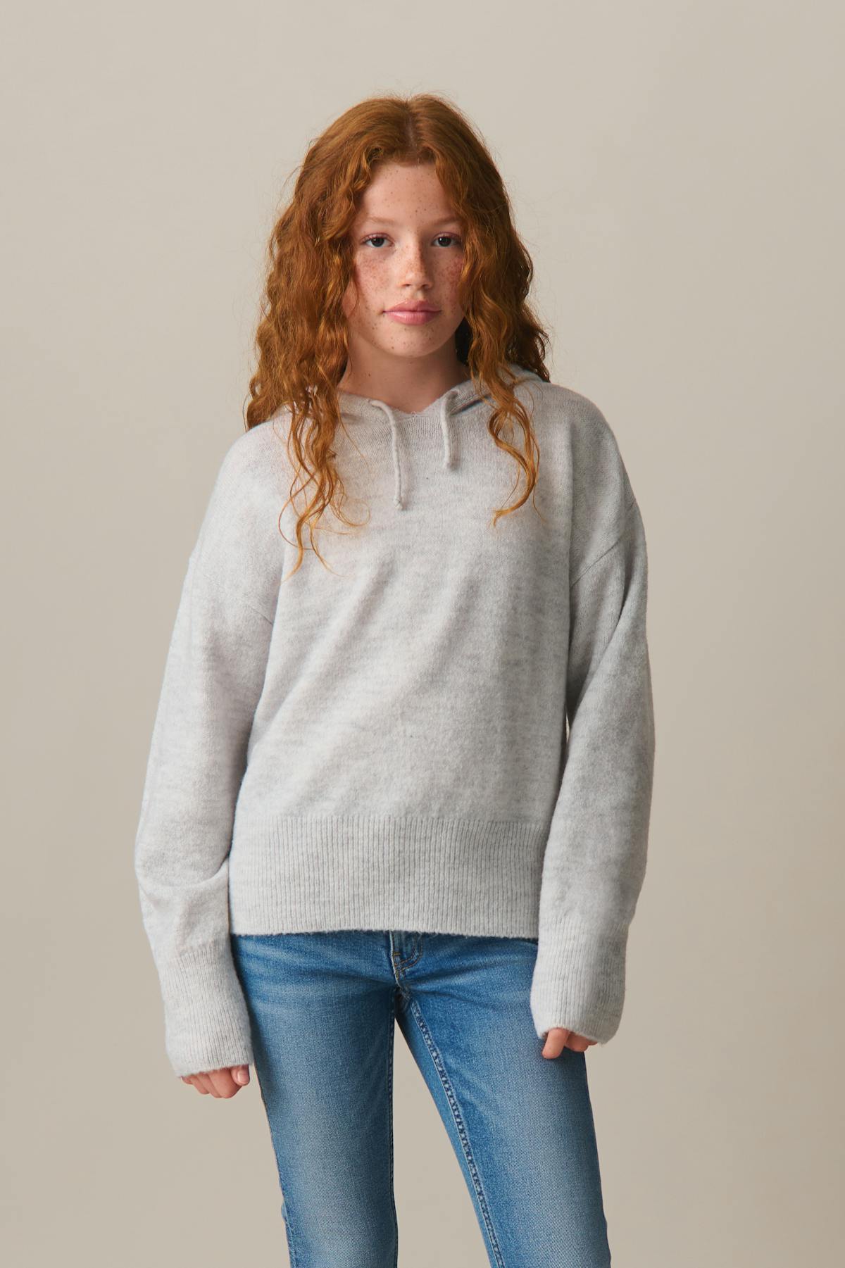 y soft knitted hoodie - Lt grey melange