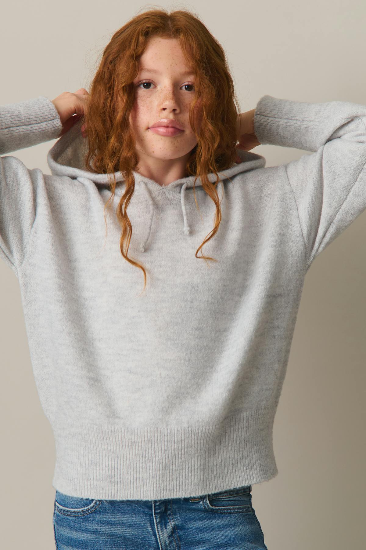 y soft knitted hoodie - Lt grey melange
