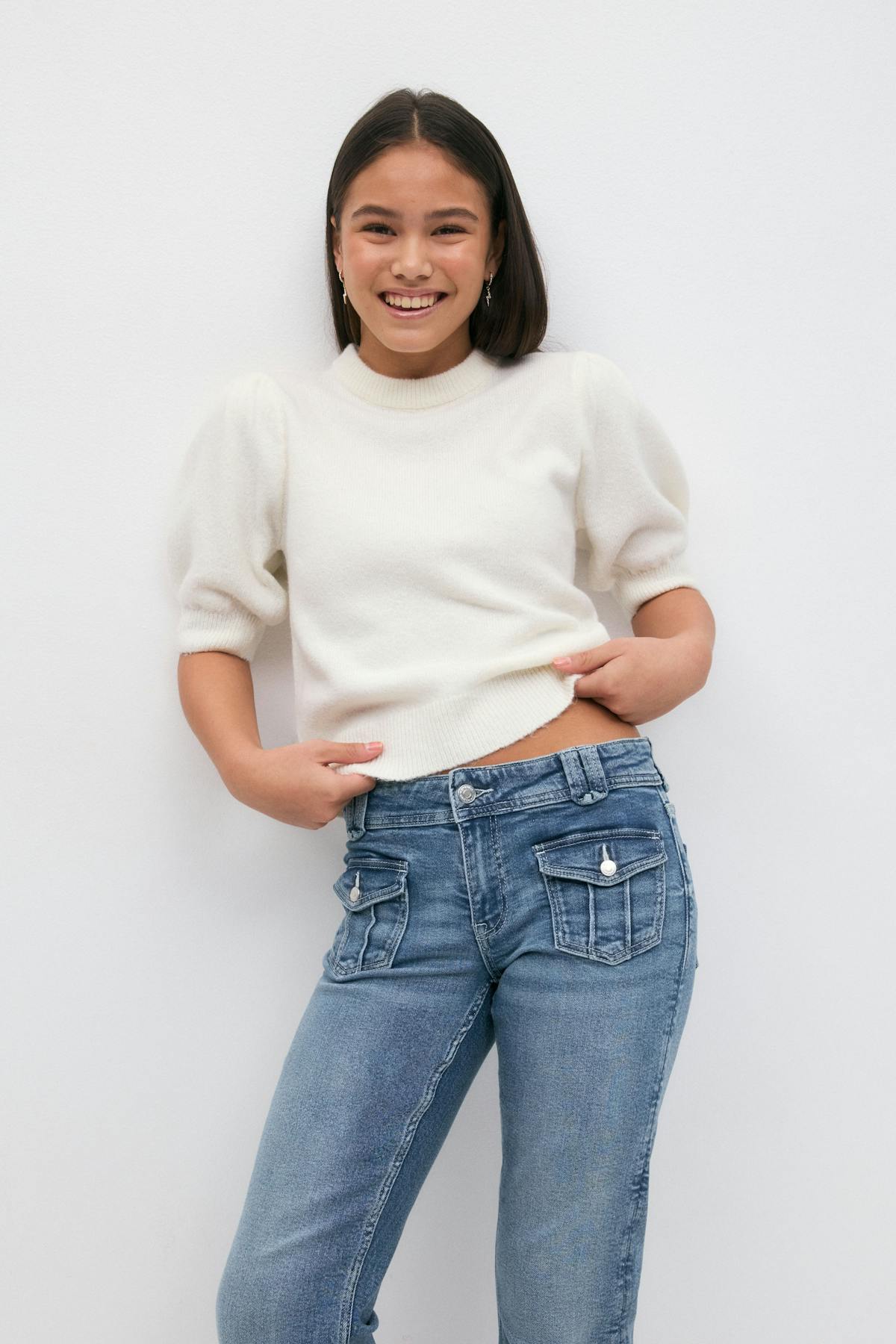 Y kn cropped sleeve top - Gardenia