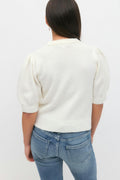Y kn cropped sleeve top - Gardenia