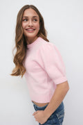 Y kn cropped sleeve top - Pink melange