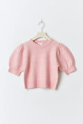 Y kn cropped sleeve top - Pink melange