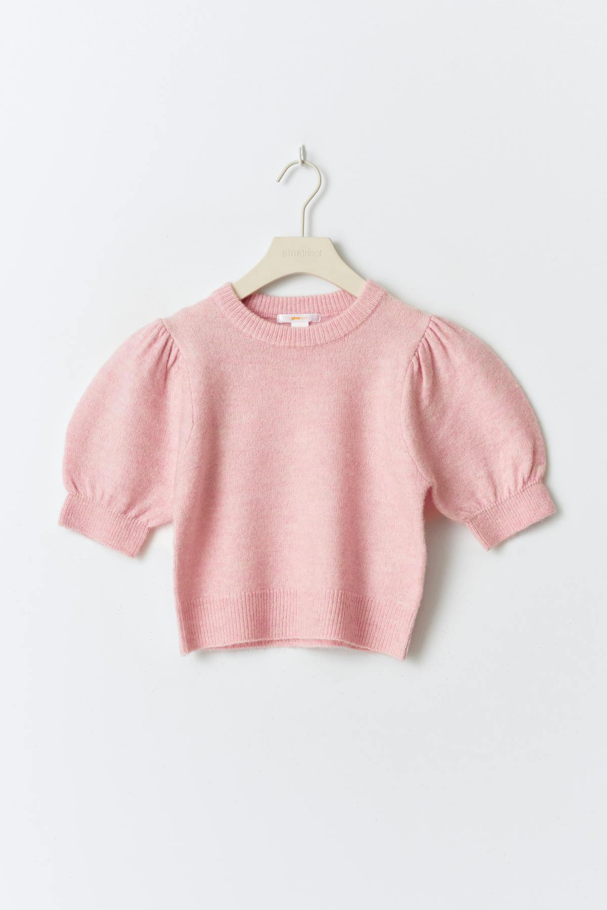 Y kn cropped sleeve top - Pink melange
