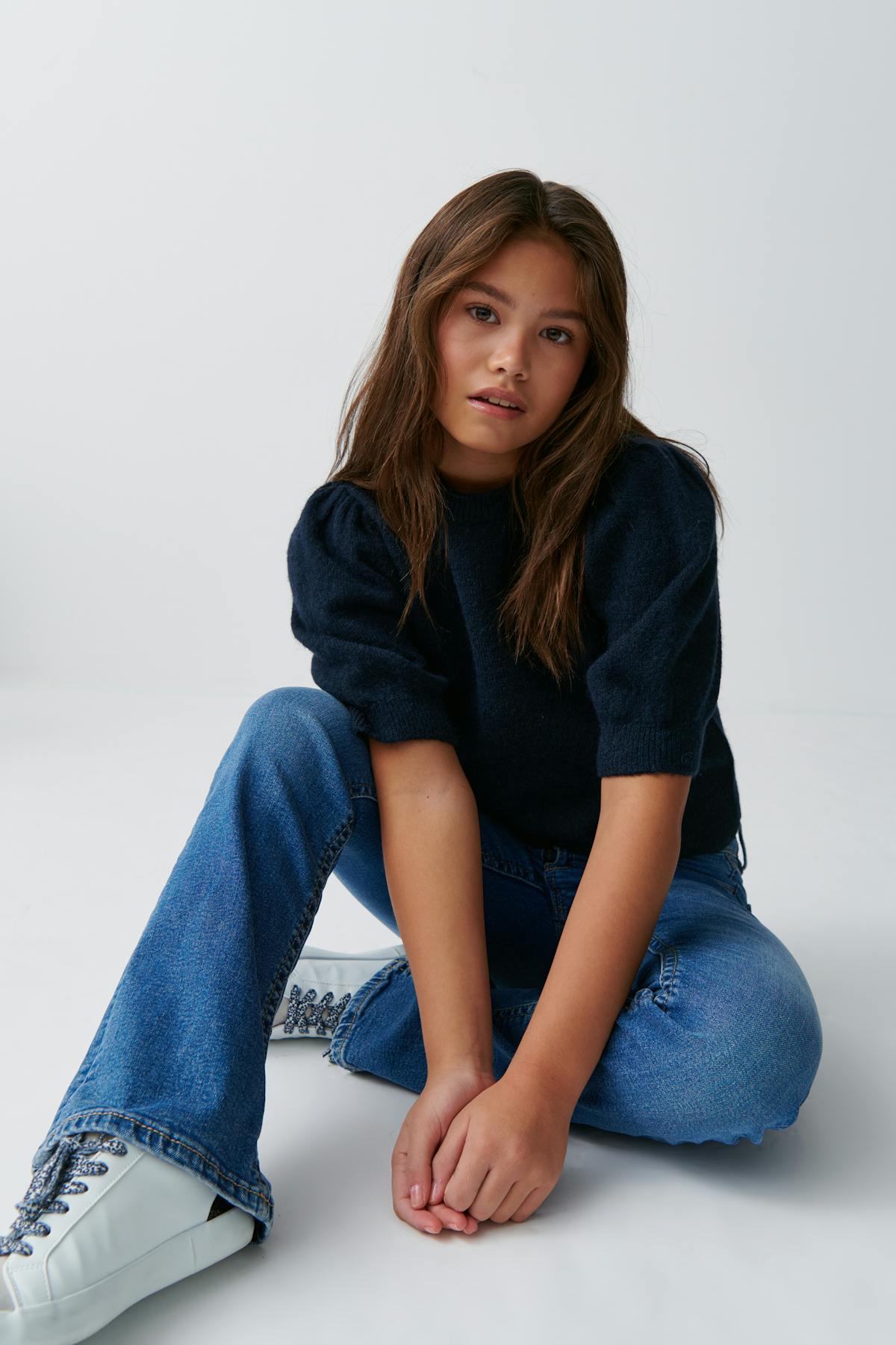 Y kn cropped sleeve top - Navy blazer