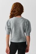 Y kn cropped sleeve top - Lt grey melange