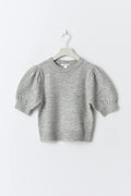 Y kn cropped sleeve top - Lt grey melange