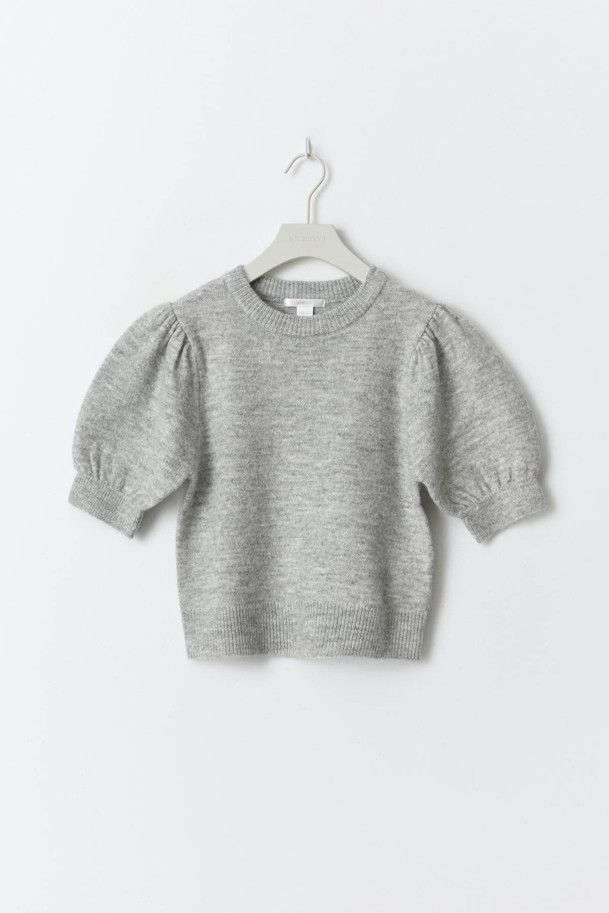 Y kn cropped sleeve top - Lt grey melange