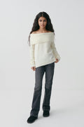 Y kn off shoulder sweater - Creme