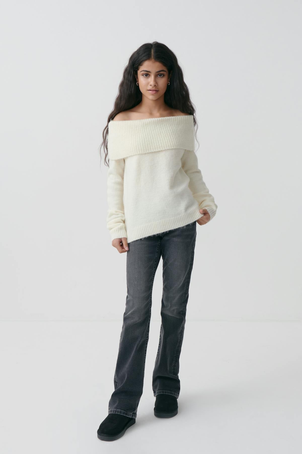 Y kn off shoulder sweater - Creme