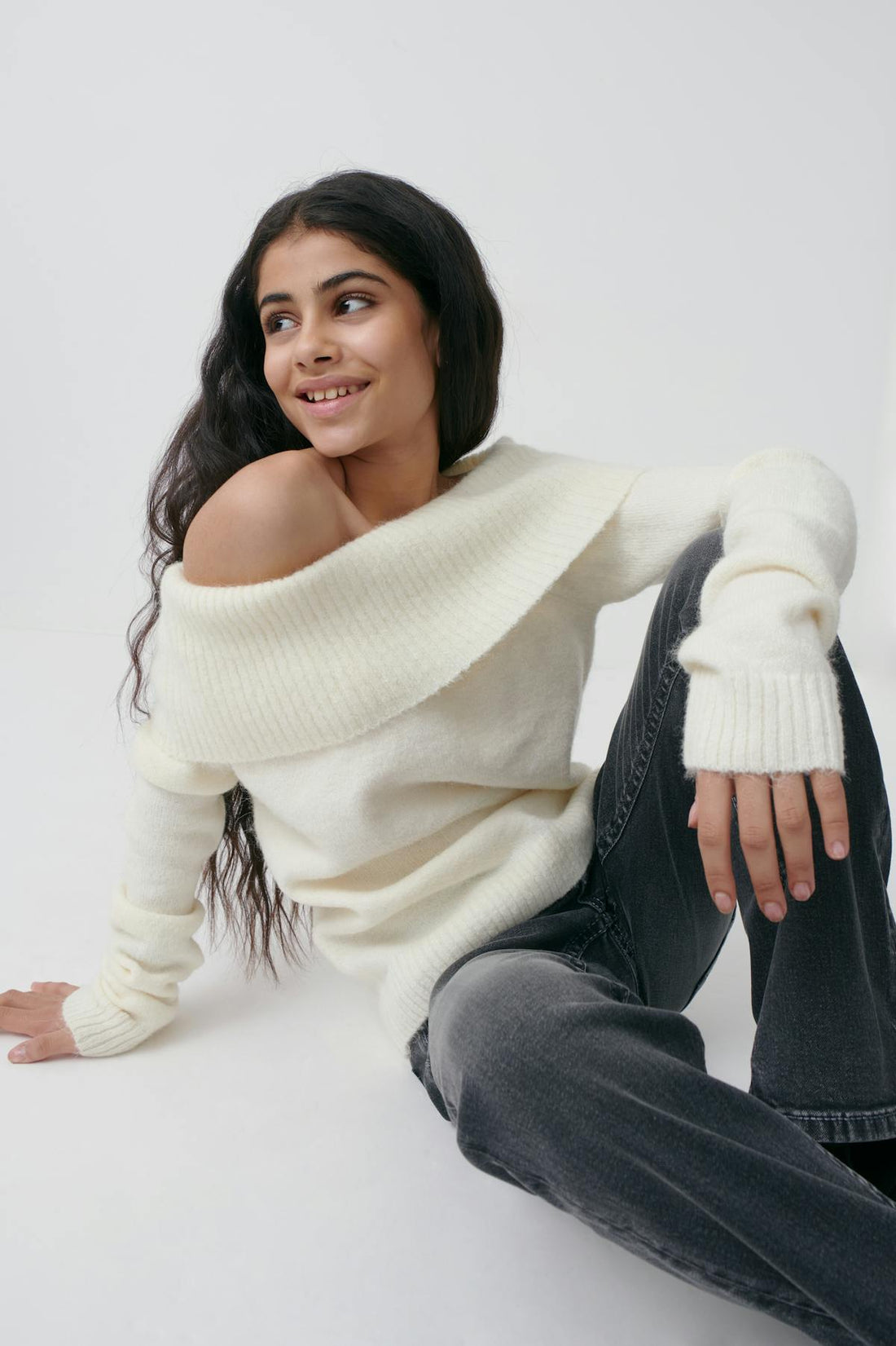 Y kn off shoulder sweater - Bleu marine