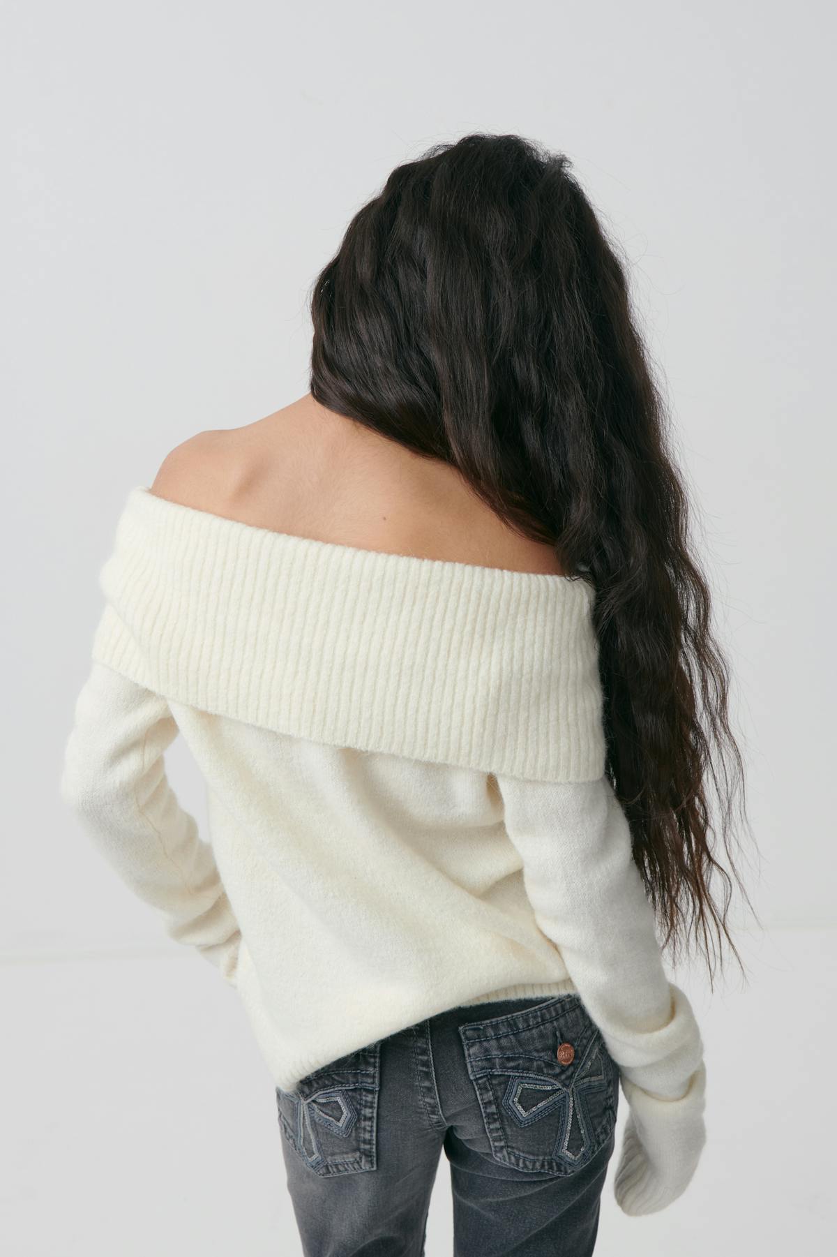 Y kn off shoulder sweater - Bleu marine