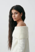 Y kn off shoulder sweater - Bleu marine