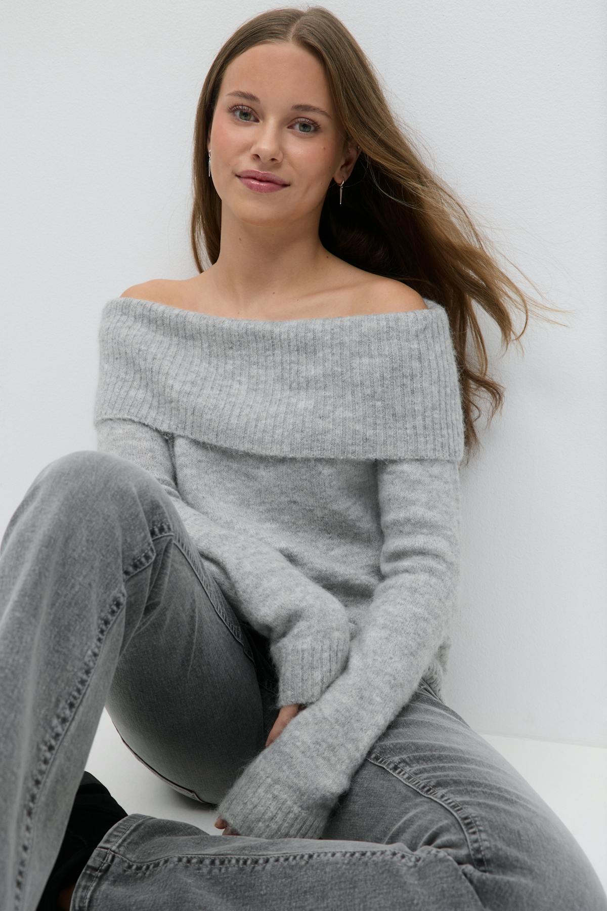 Y kn off shoulder sweater - Creme