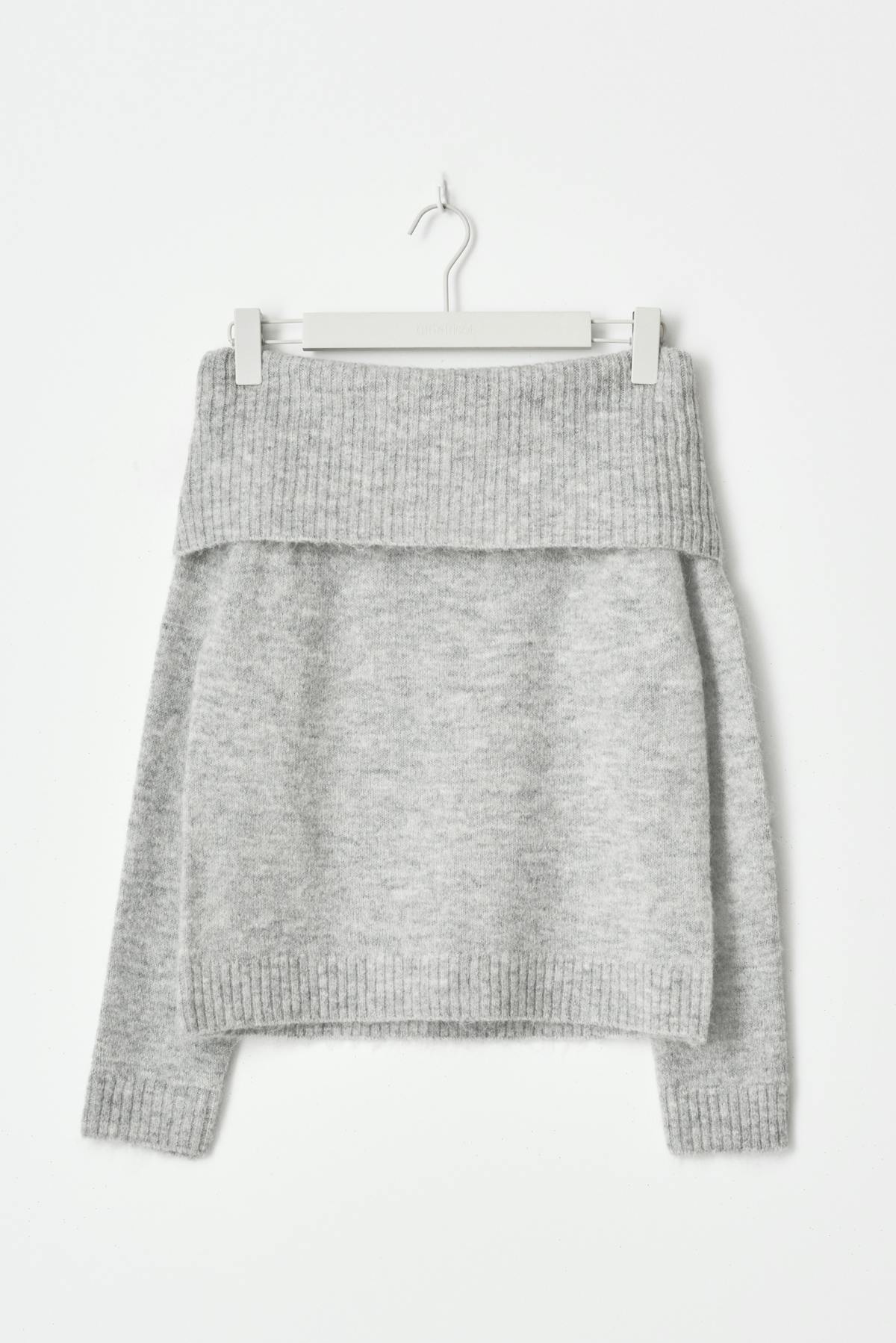 Y kn off shoulder sweater - Lt grey melange