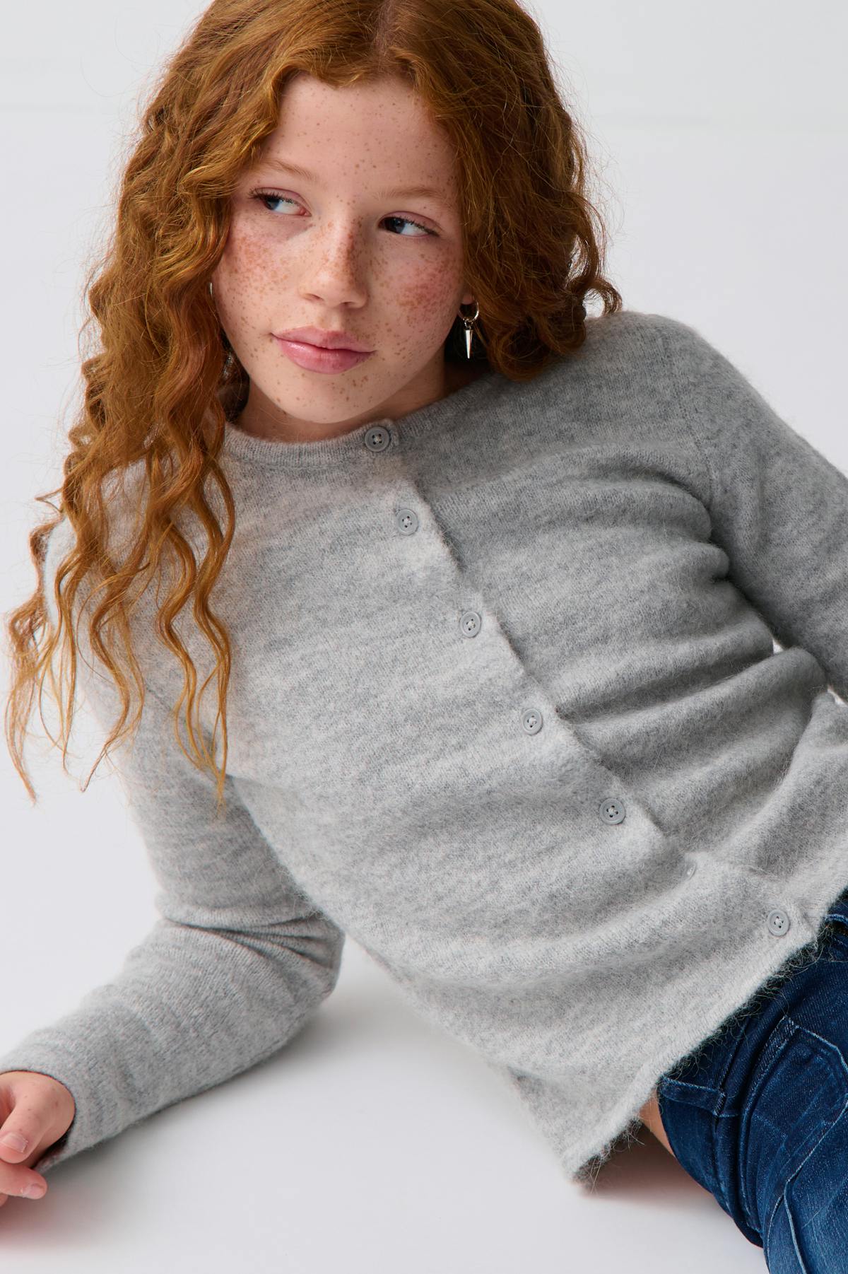 Knitted cardigan - Grey melange