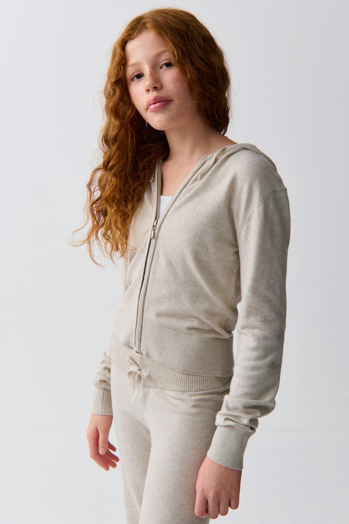 y soft knitted zip hoodie - Beige mel