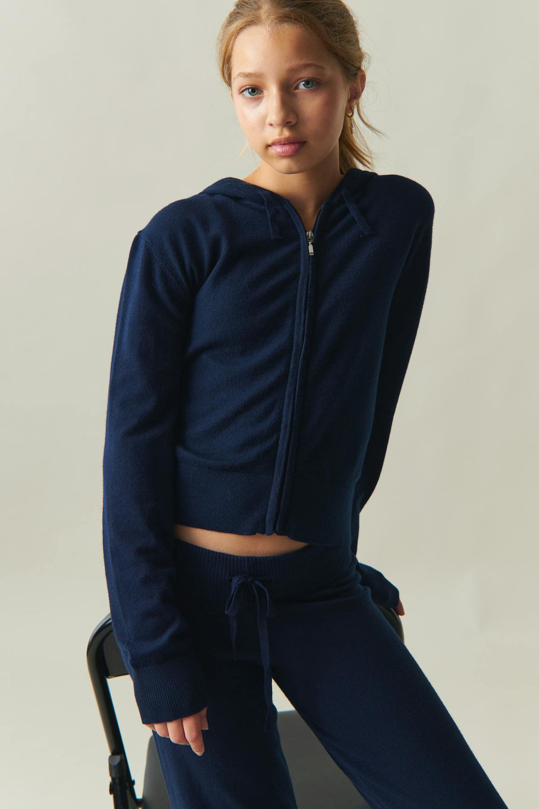 y soft knitted zip hoodie - Bleu marine