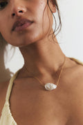 Natural pearl necklace - Offwhite/gold