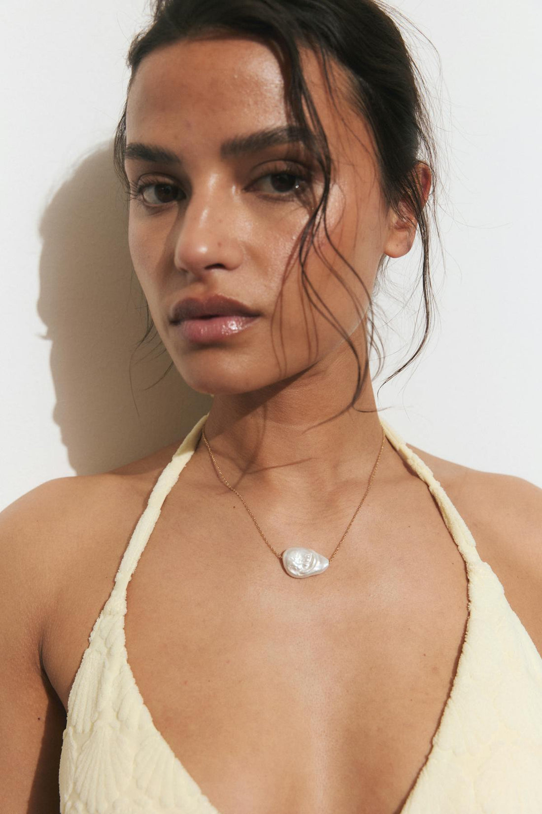 Natural pearl necklace - Offwhite/gold