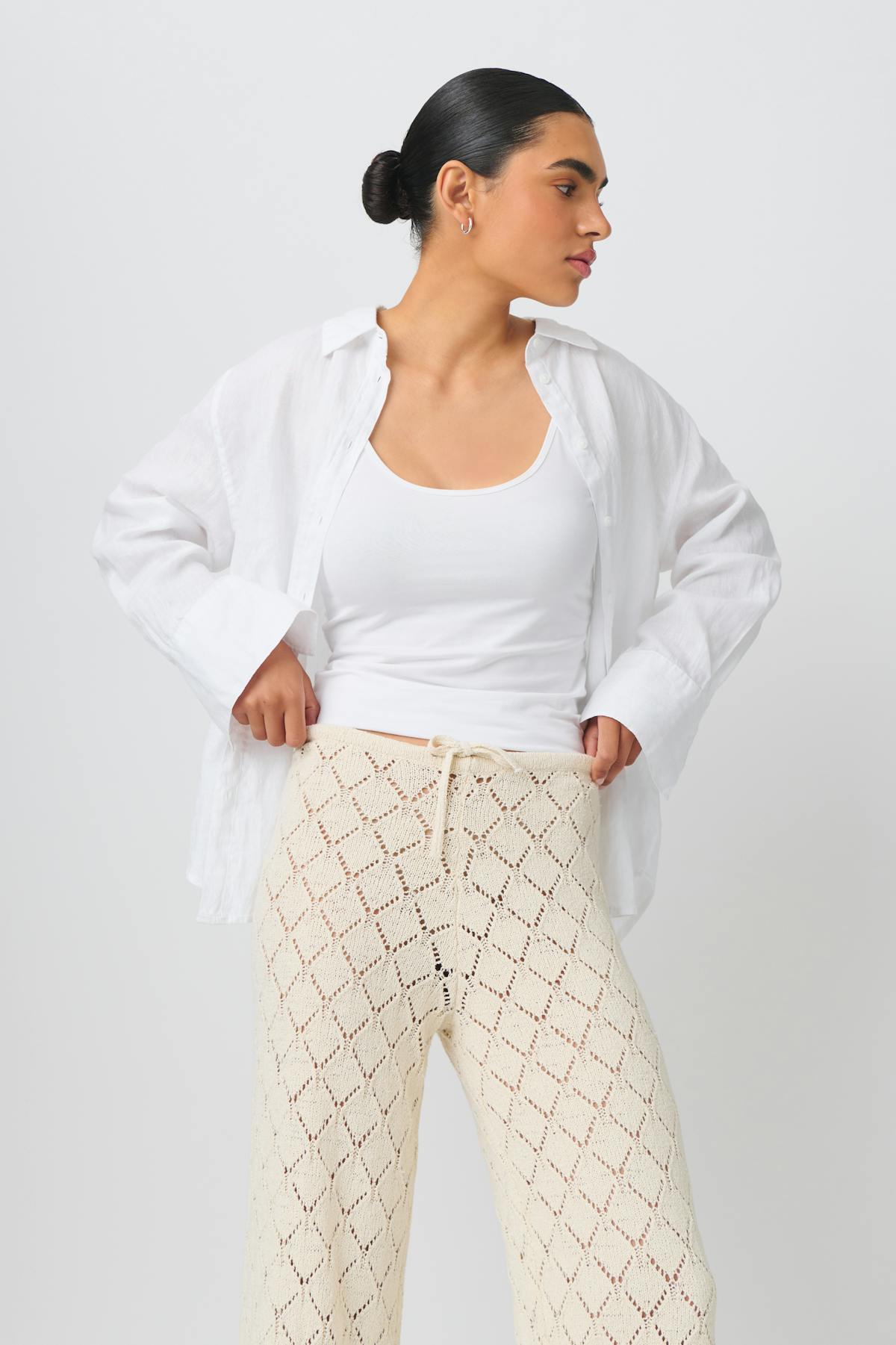 knitted crochet trousers - Crème