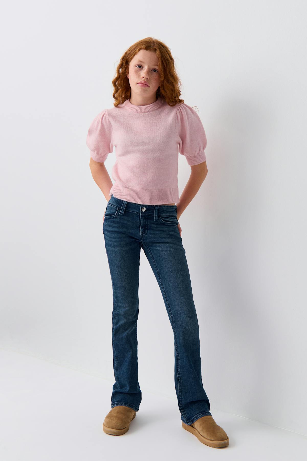 Low boot embroidery jeans - Sky blue