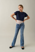Low boot embroidery jeans - Gris clair