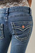 Low boot embroidery jeans - Gris clair