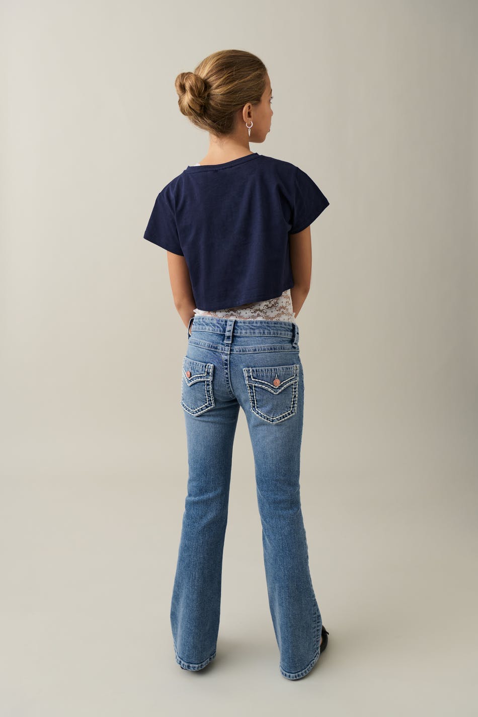 Low boot embroidery jeans - Gris clair