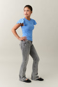 Low boot embroidery jeans - Gris clair