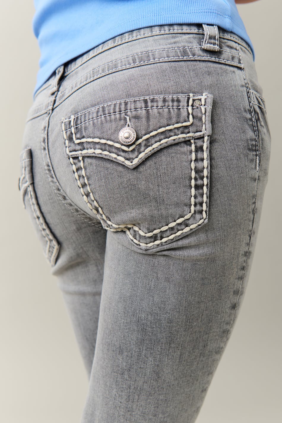 Low boot embroidery jeans - Gris clair