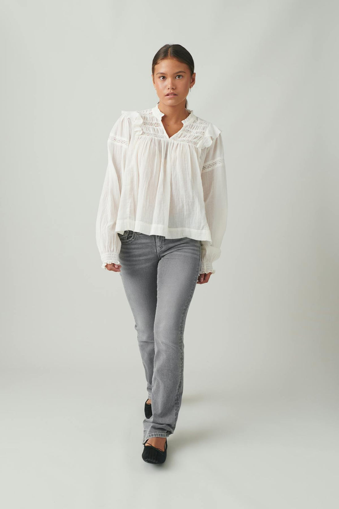Embroidery jeans - Gris clair
