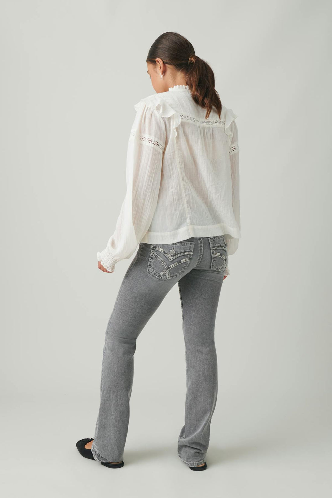 Embroidery jeans - Gris clair