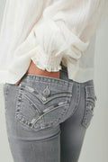 Embroidery jeans - Gris clair