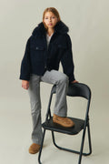Y fur collar jacket - Bleu marine