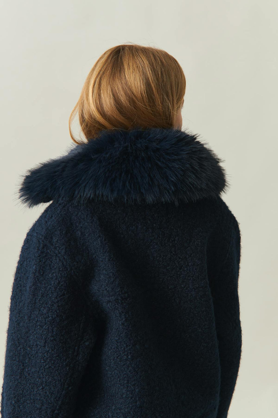Y fur collar jacket - Bleu marine