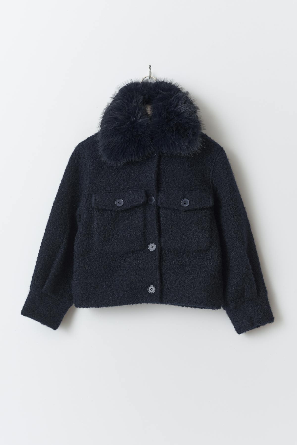 Y fur collar jacket - Bleu marine