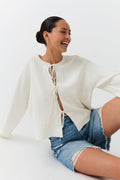 knitted tie cardigan - Gardenia
