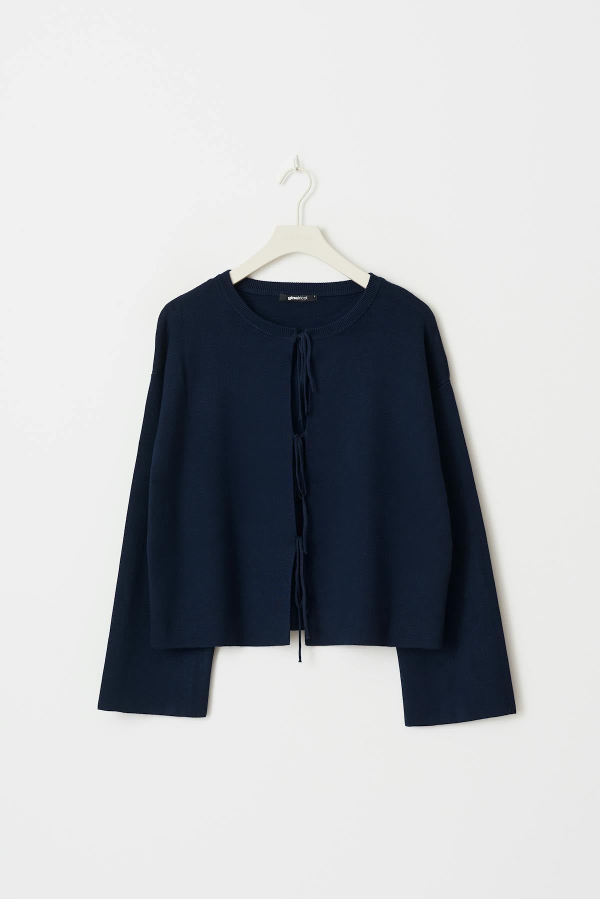 knitted tie cardigan - Mid grey mel