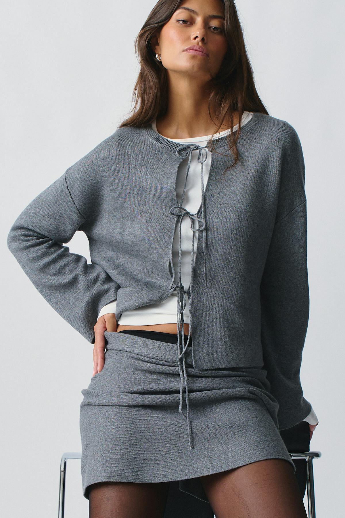 knitted tie cardigan - Noir